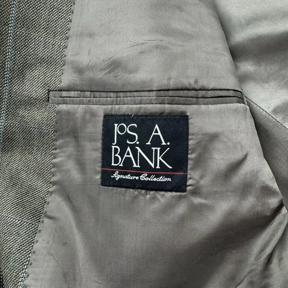 Jos A Bank 44R Sport Coat Blazer Taupe Gray Silk Camel Hair Windowpane